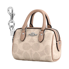 Coach Mini Rowan Bag Charm In Signature Canvas Signature Canvas-Silver-Sand-Taupe