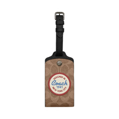 Coach Luggage Tag In Signature Canvas With Patches Signature Canvas-Gunmetal-Tan Multi