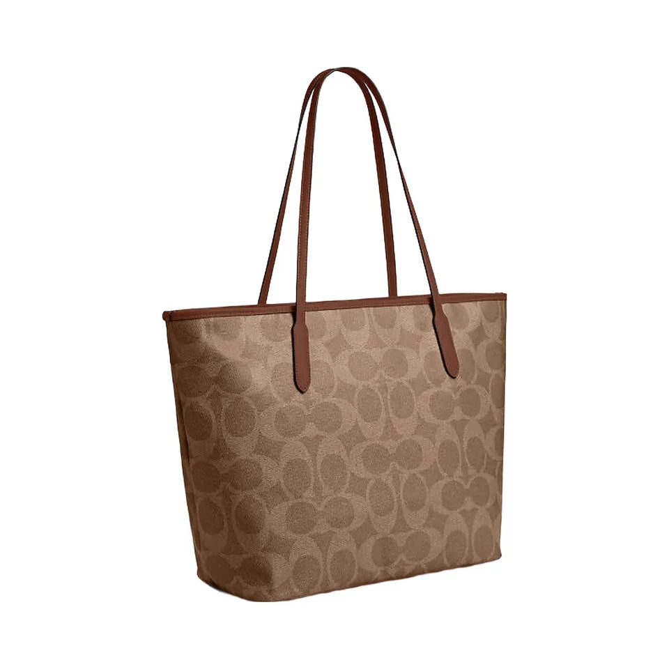 Coach Large City Tote Bag In Maxi Signature Canvas Signature Canvas-Gold-Tan-Brown