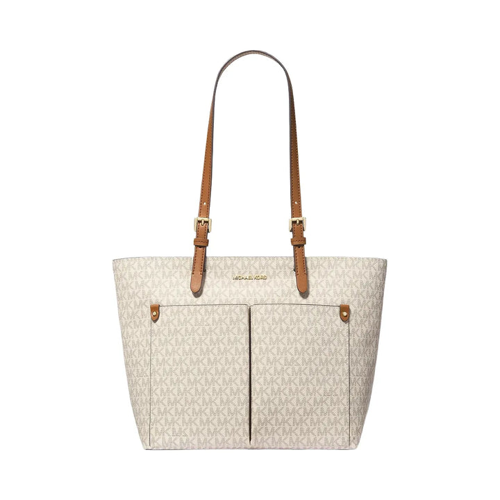 Michael Kors Jet Set Medium Logo Pocket Tote Bag Vanilla