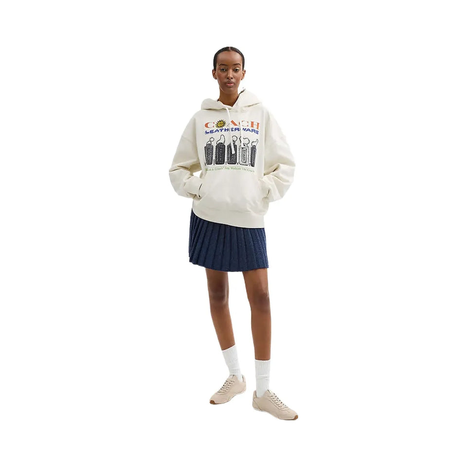 Coach Relaxed Collage Hoodie In Organic Cotton Cream Multi
