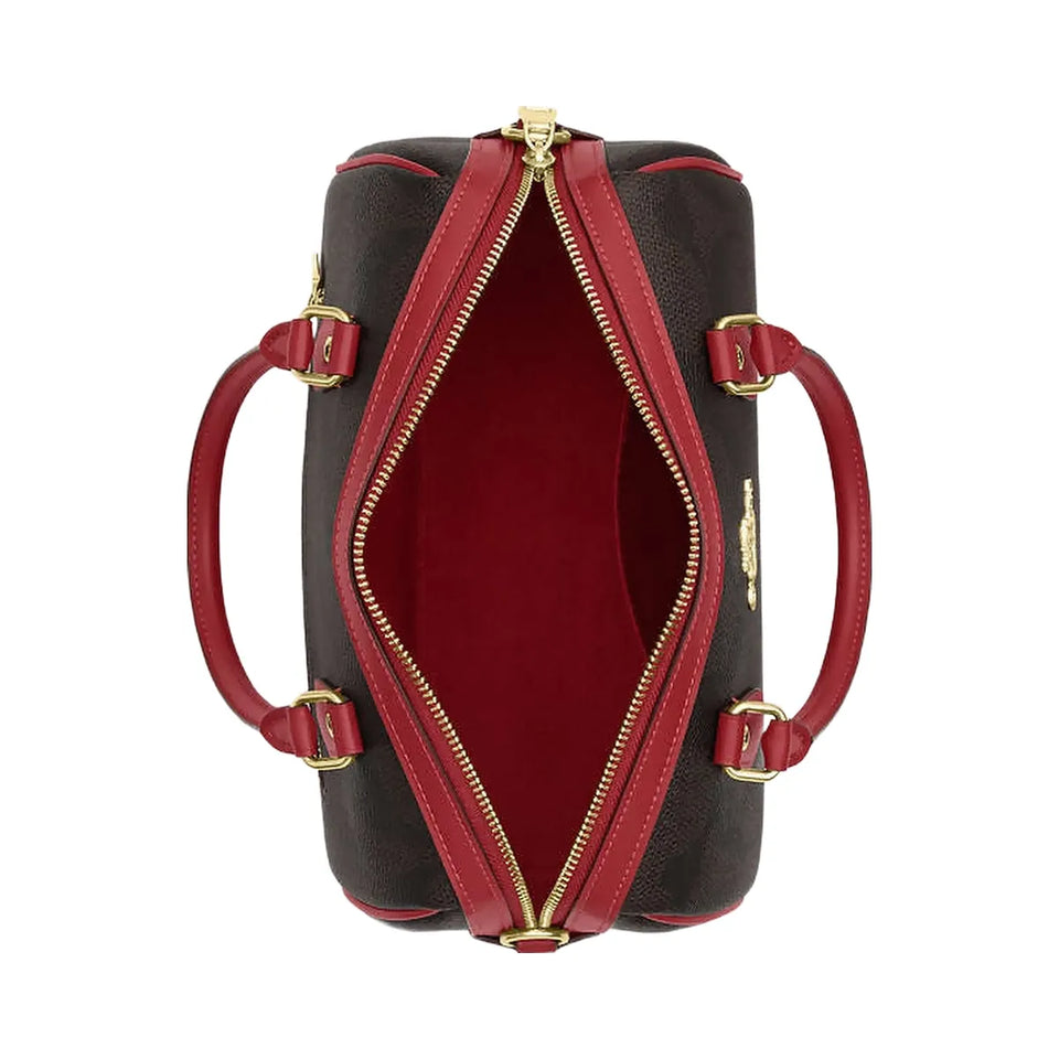 Coach Rowan Satchel Bag In Maxi Signature Canvas Signature Canvas-Im-Walnut-True Red