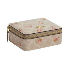Coach Large Jewelry Box In Signature Canvas With Floral Print Gold-Sand Multi