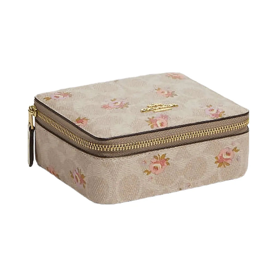 Coach Large Jewelry Box In Signature Canvas With Floral Print Gold-Sand Multi