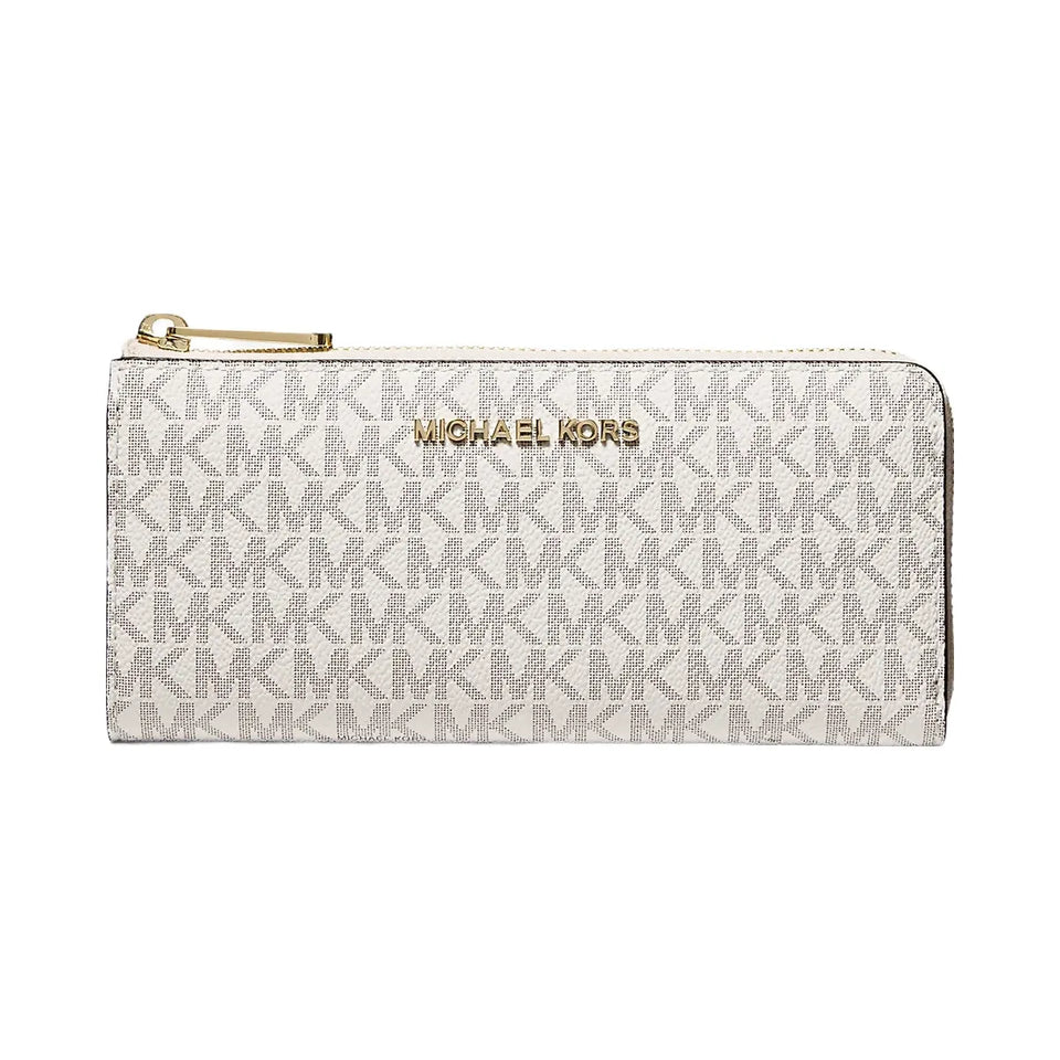 Michael Kors Jet Set Travel Large Logo Quarter-Zip Wallet Vanilla