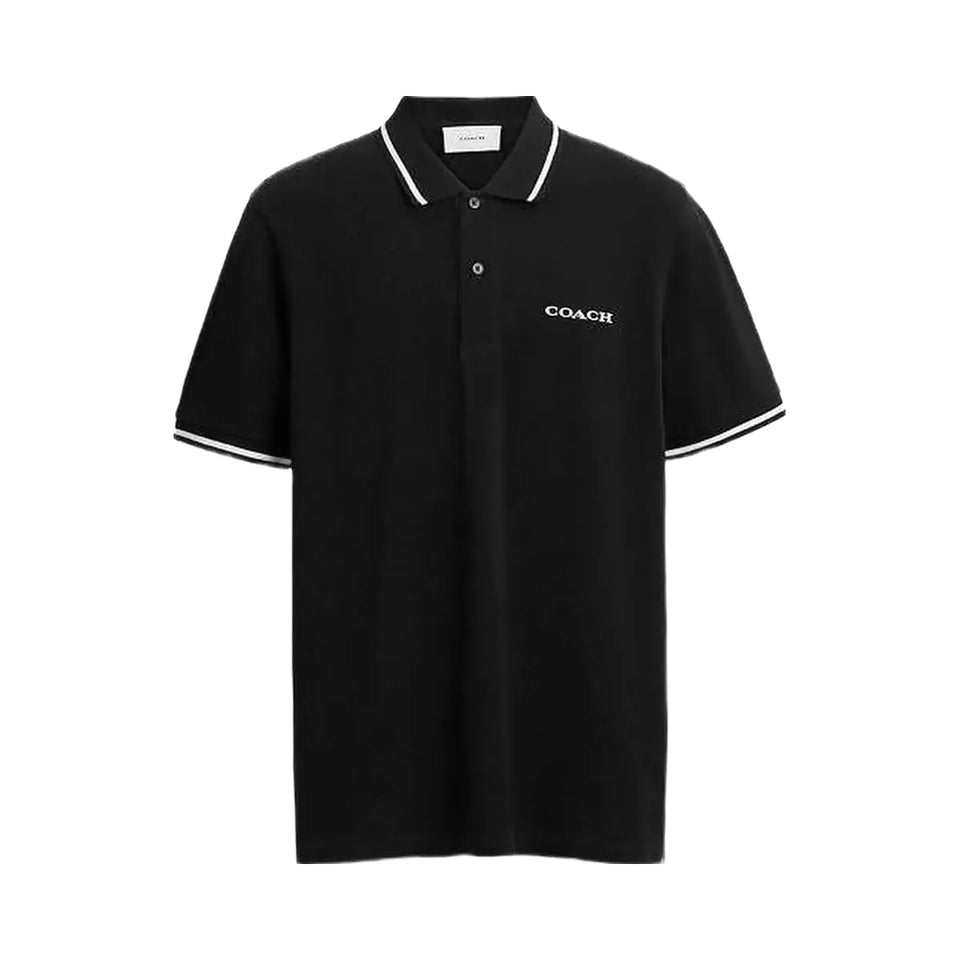Coach Signature Trim Polo In Organic Cotton Black