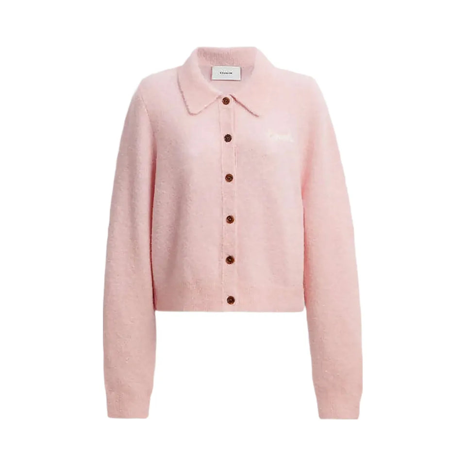 Coach Coach Embroidered Cropped Cardigan Light Pink