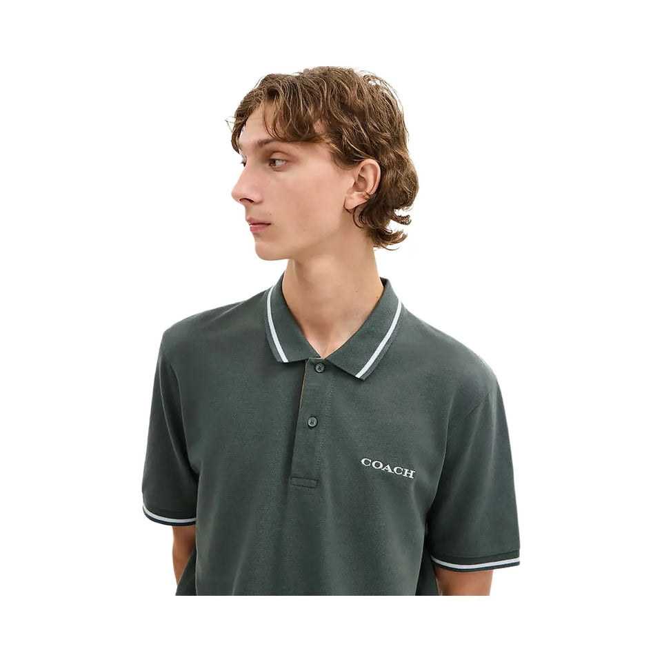 Coach Signature Trim Polo In Organic Cotton Ivy