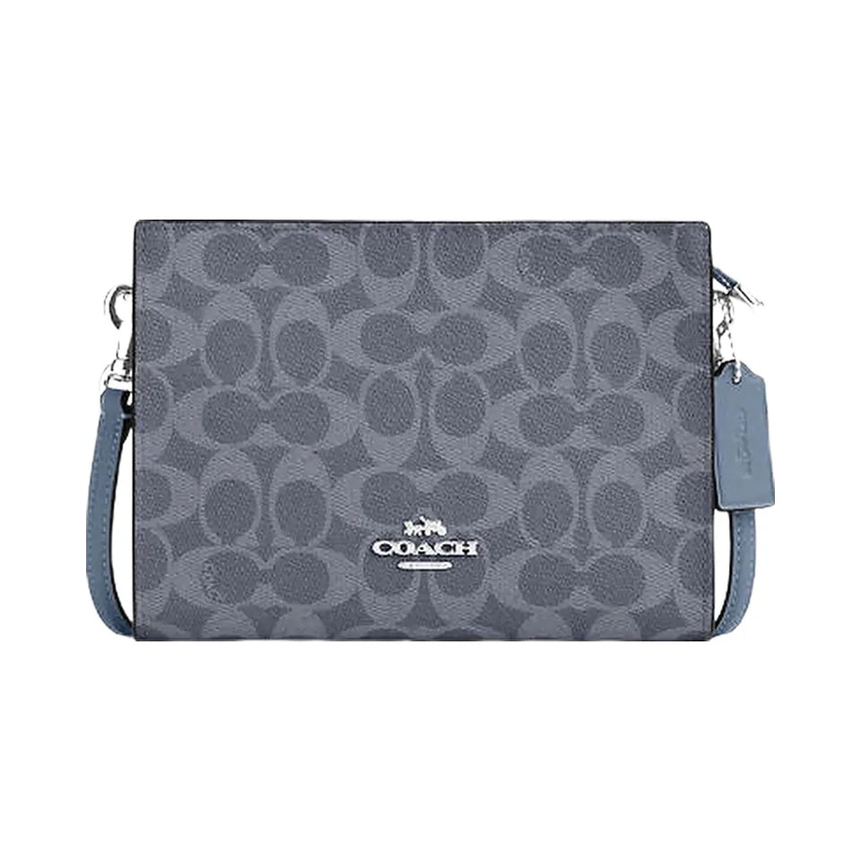Coach Slim Crossbody Bag In Signature Canvas Signature Canvas-Silver-Chambray