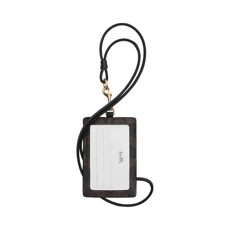 Coach Id Lanyard In Signaure Canvas Signature Canvas-Gold-Walnut-Black