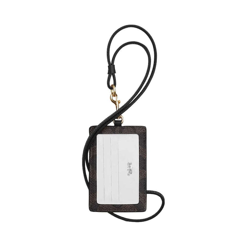 Coach Id Lanyard In Signaure Canvas Signature Canvas-Gold-Walnut-Black