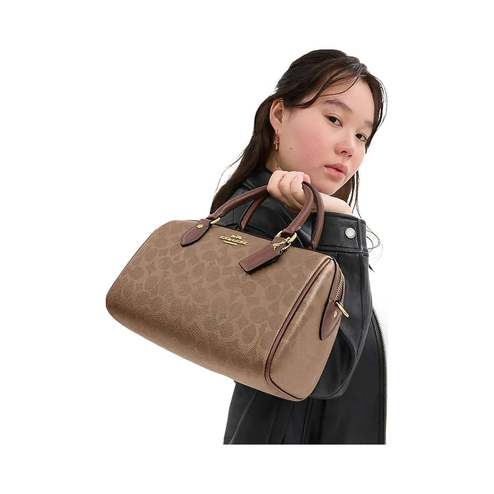 Coach Rowan Satchel Bag In Signature Canvas Signature Canvas-Gold-Tan-Brown