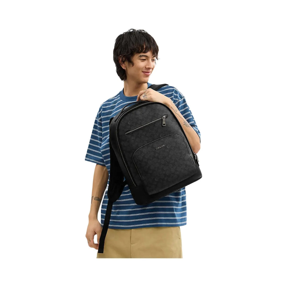 Coach Ethan Backpack In Signature Canvas Signature Canvas-Gunmetal-Charcoal-Black