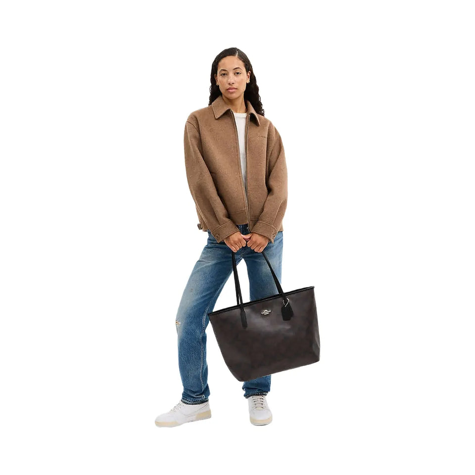 Coach Large City Tote Bag In Maxi Signature Canvas Signature Canvas-Gold-Walnut-Black