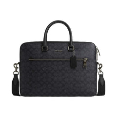 Coach Ethan Slim Brief In Signature Canvas Signature Canvas-Gunmetal-Charcoal-Black