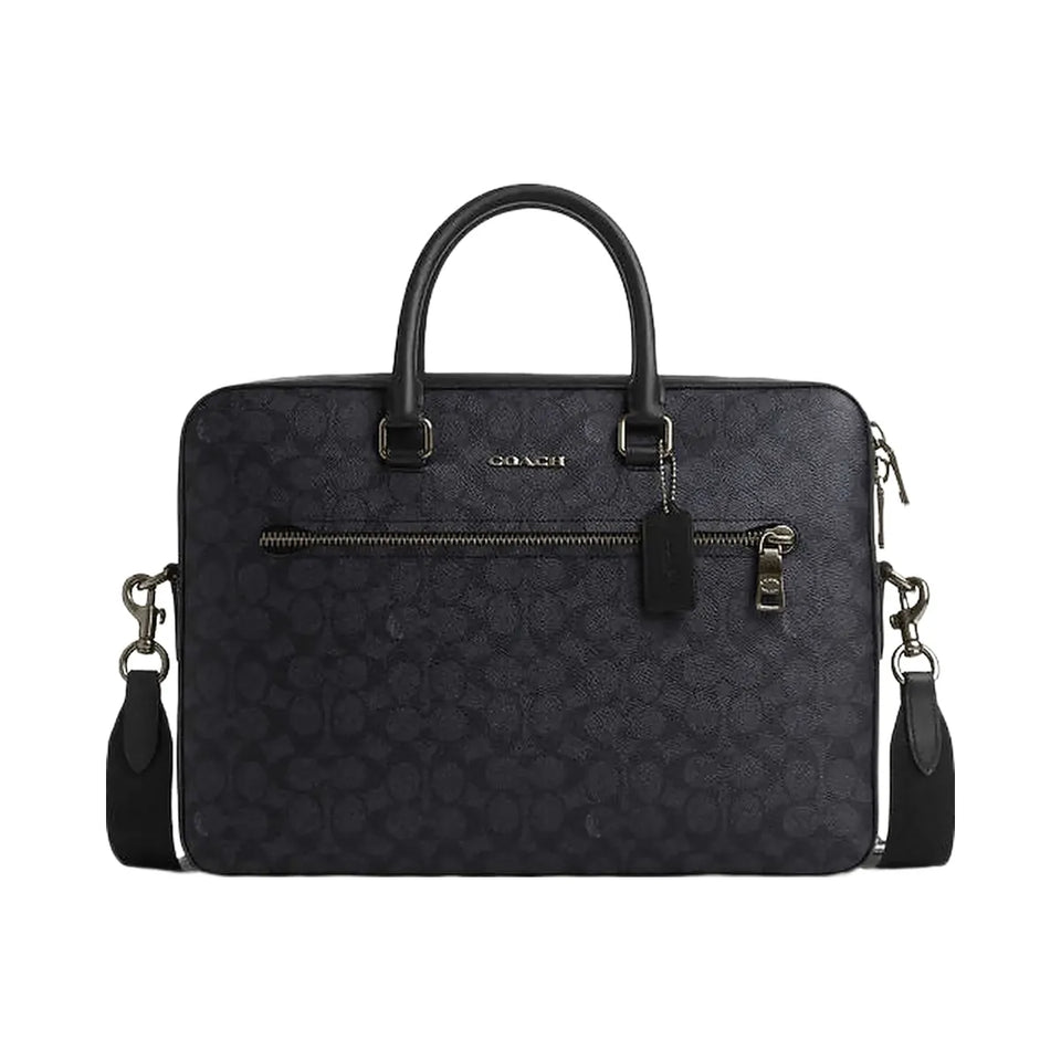 Coach Ethan Slim Brief In Signature Canvas Signature Canvas-Gunmetal-Charcoal-Black