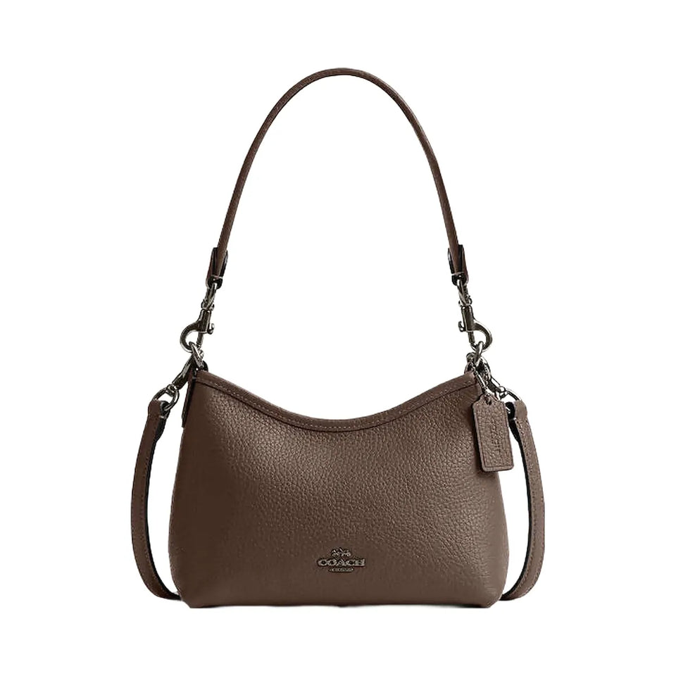 Coach Laurel Small Shoulder Bag Pebbled Leather-Qb-Dark Stone