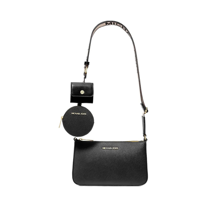 Michael Kors Jet Set Saffiano Leather Crossbody Bag with Case for Apple Airpods Pro Black