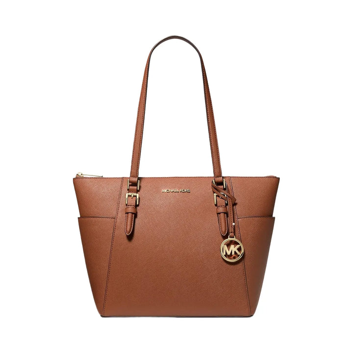 Michael Kors Charlotte Large Saffiano Leather Top-Zip Tote Bag Luggage