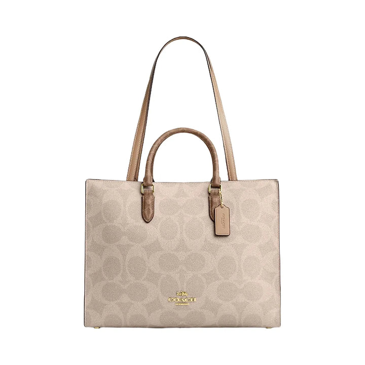 Coach Maggie Tote Bag In Blocked Signature Canvas Signature Canvas-Gold-Sand-Tan
