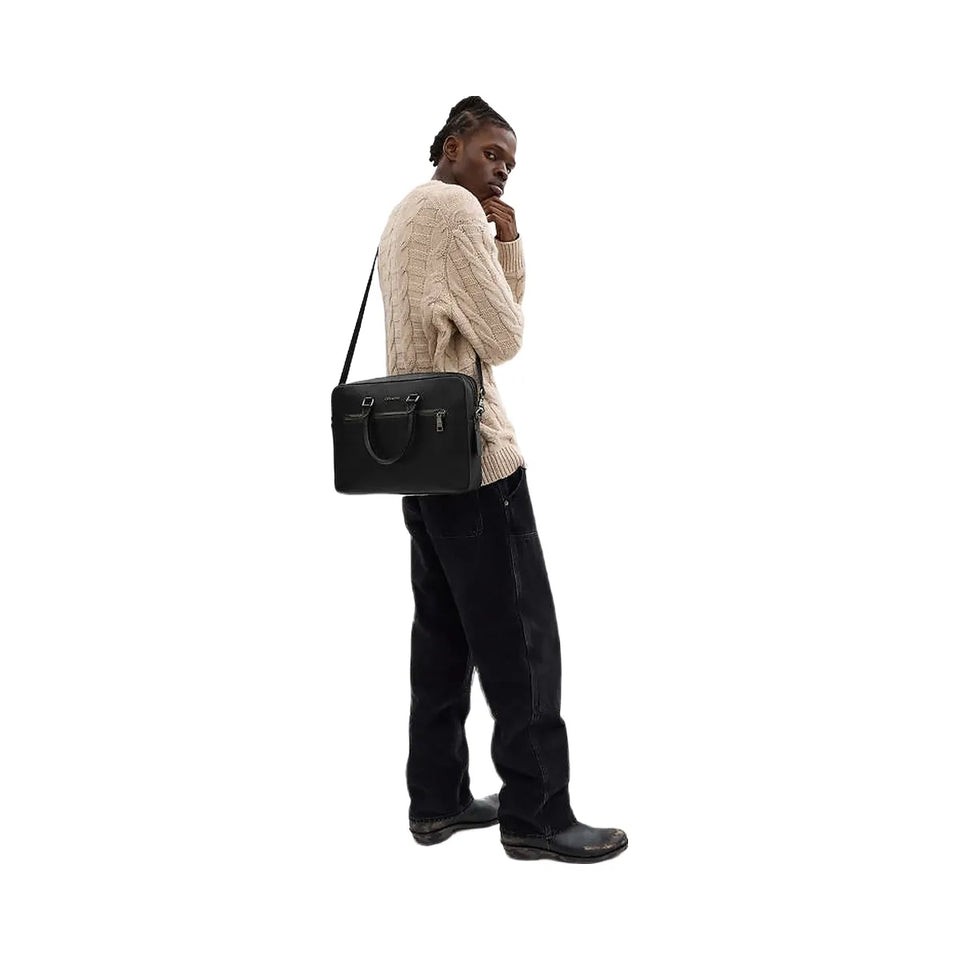 Coach Ethan Slim Brief Crossgrain Leather-Gunmetal-Black