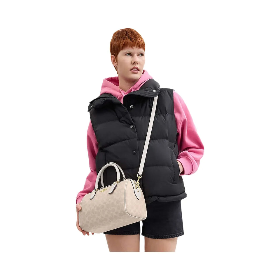 Coach Rowan Satchel Bag In Signature Canvas Signature Canvas-Gold-Sand-Chalk