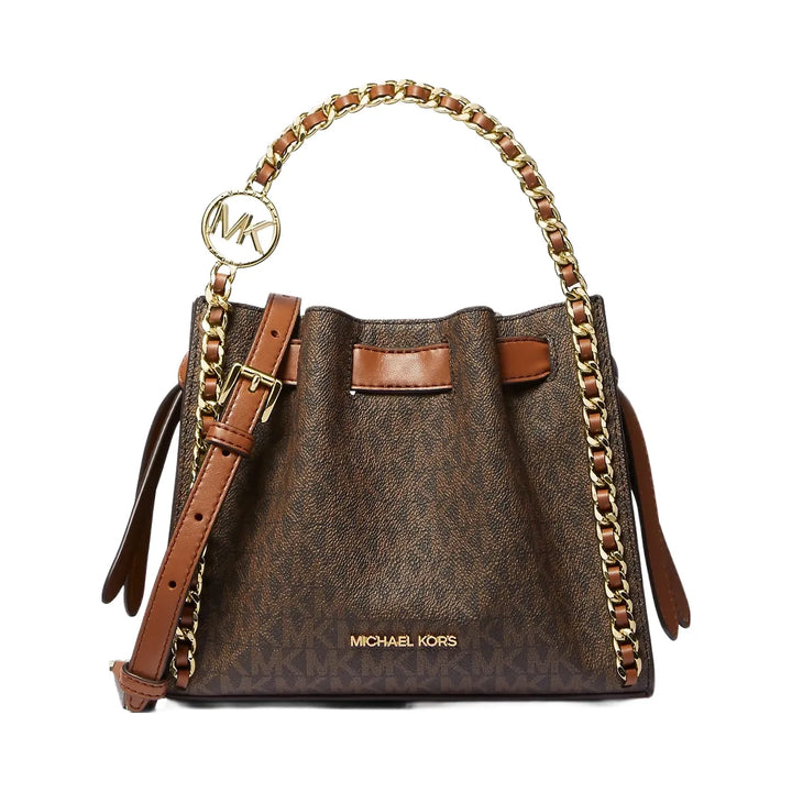 Michael Kors Mina Small Signature Logo Chain Crossbody Bag Brown