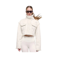 Alo Women's Faux Shearling Snowfall Cropped Jacket - Ivory