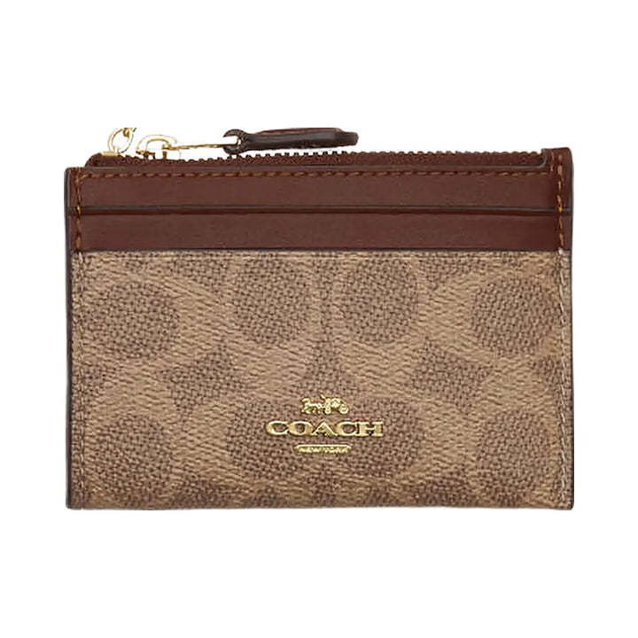 Coach Mini Skinny Id Case In Signature Canvas Signature Canvas-Gold-Tan-Brown