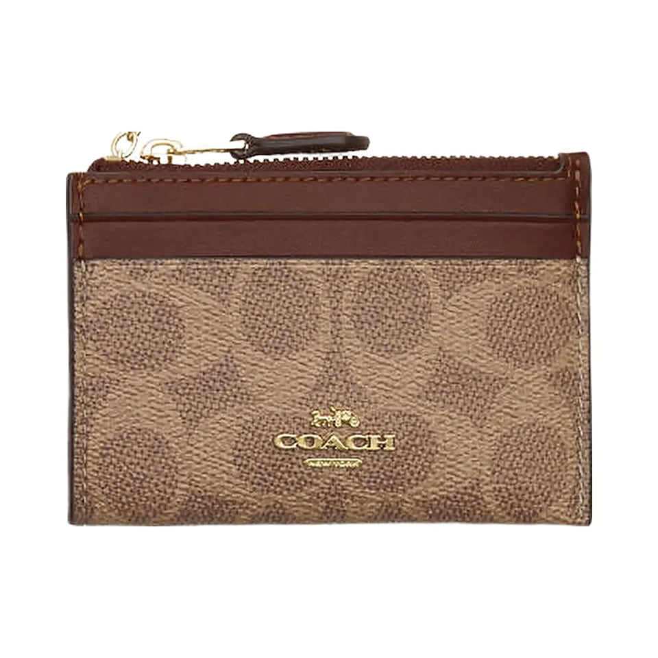 Coach Mini Skinny Id Case In Signature Canvas Signature Canvas-Gold-Tan-Brown