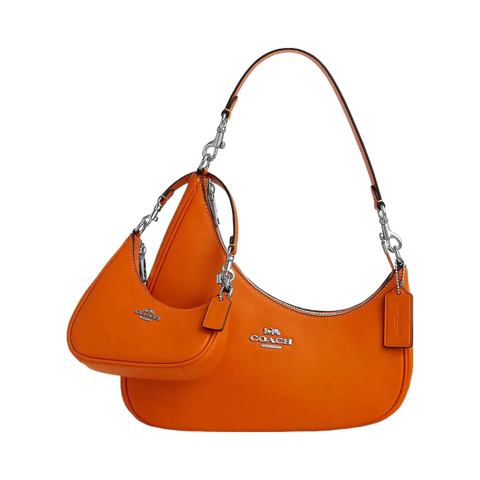 Coach Mini Twisted Teri Bag Charm Smooth Leather-Silver-Bright Mandarin