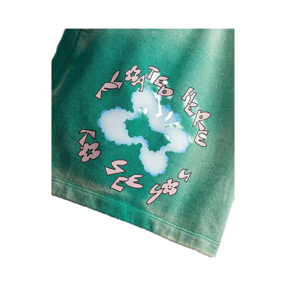 Coach Sweat Shorts With Floating Butterfly Print Green-Light Pink Multi
