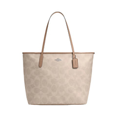 Coach Large City Tote Bag In Maxi Signature Canvas Signature Canvas-Silver-Sand-Taupe
