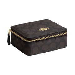 Coach Large Jewelry Box In Signature Canvas Signature Canvas-Gold-Walnut-Black
