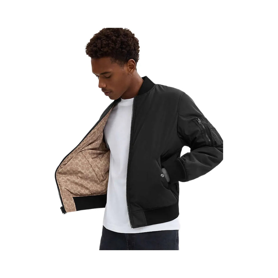 Coach Reversible Ma 1 Jacket In Recycled Polyester Black - Khaki Sig