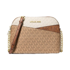 Michael Kors Jet Set Travel Medium Color-Block Signature Logo Crossbody Bag Camel Mlt