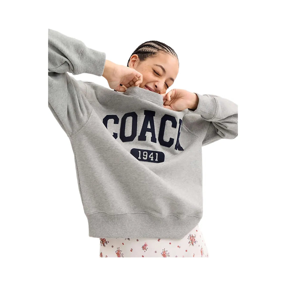 Coach Sporty Signature Boyfriend Crewneck Sweatshirt Heather Grey
