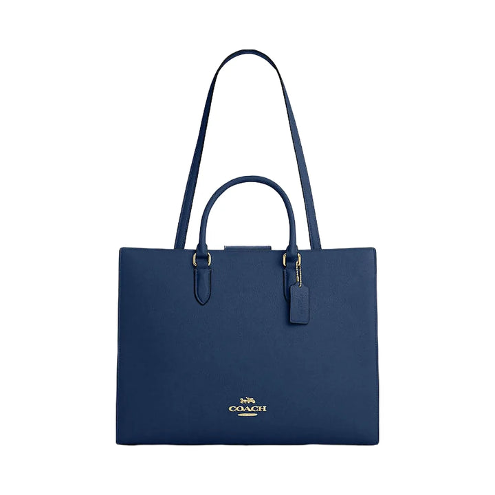 Coach Maggie Tote Bag Pebbled Leather-Gold-Deep Blue