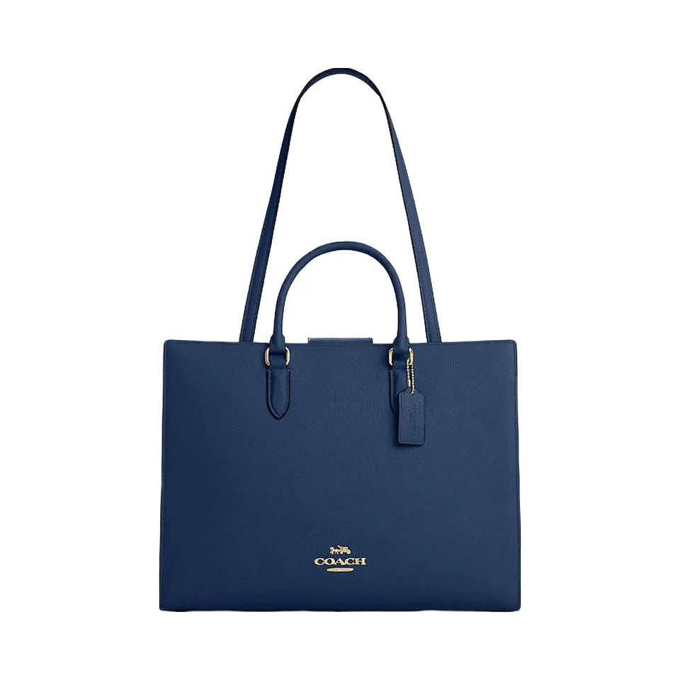 Coach Maggie Tote Bag Pebbled Leather-Gold-Deep Blue