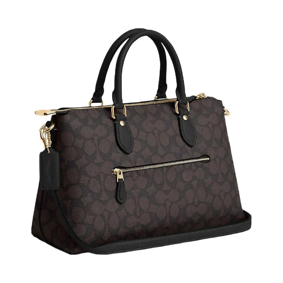 Coach Georgia Satchel Bag In Signature Canvas Signature Canvas-Gold-Walnut-Black