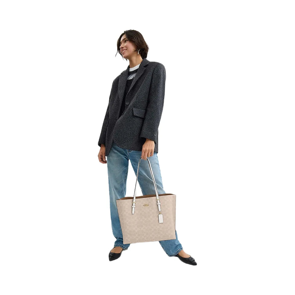 Coach Mollie Tote Bag In Signature Canvas Signature Canvas-Gold-Sand-Chalk