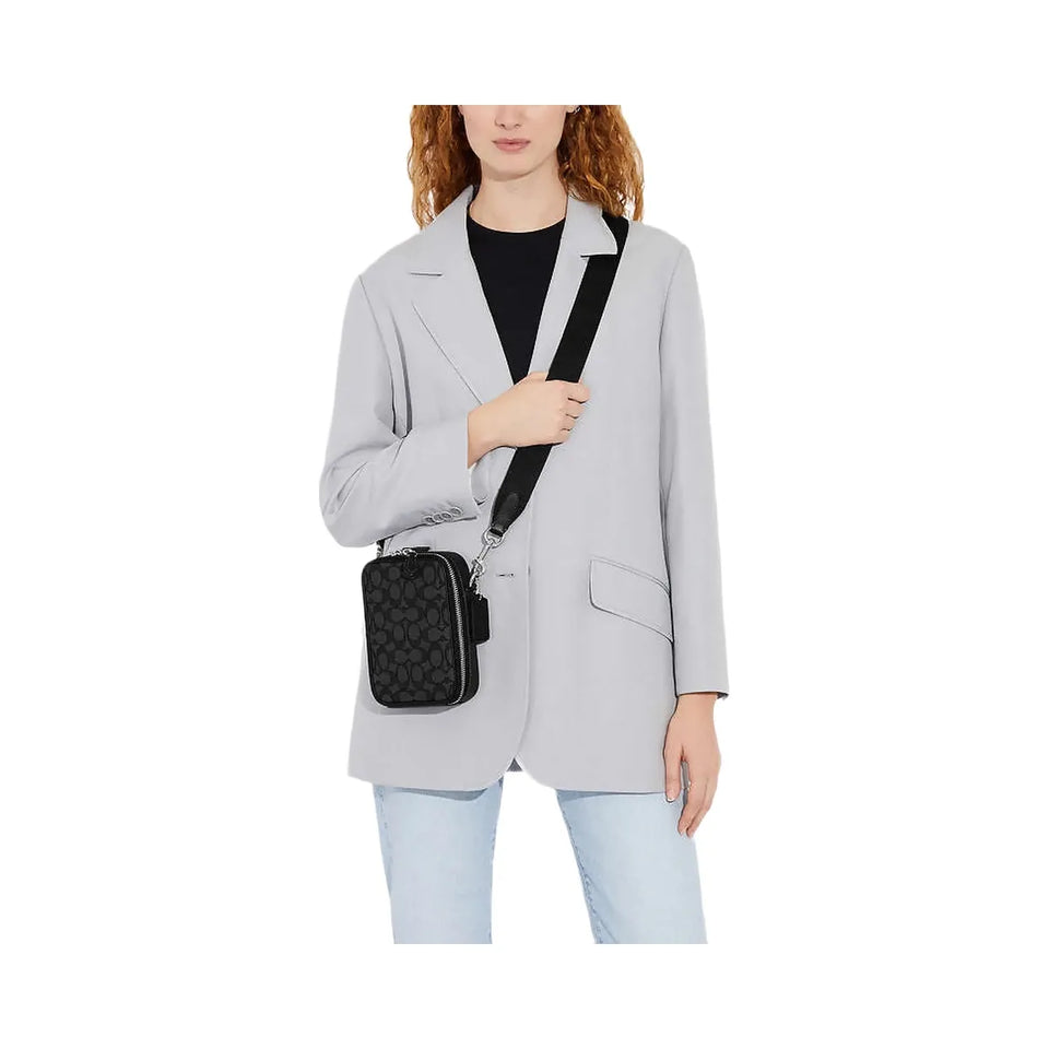 Coach Stanton Crossbody Bag In Signature Jacquard Signature Jacquard-Silver-Charcoal-Black