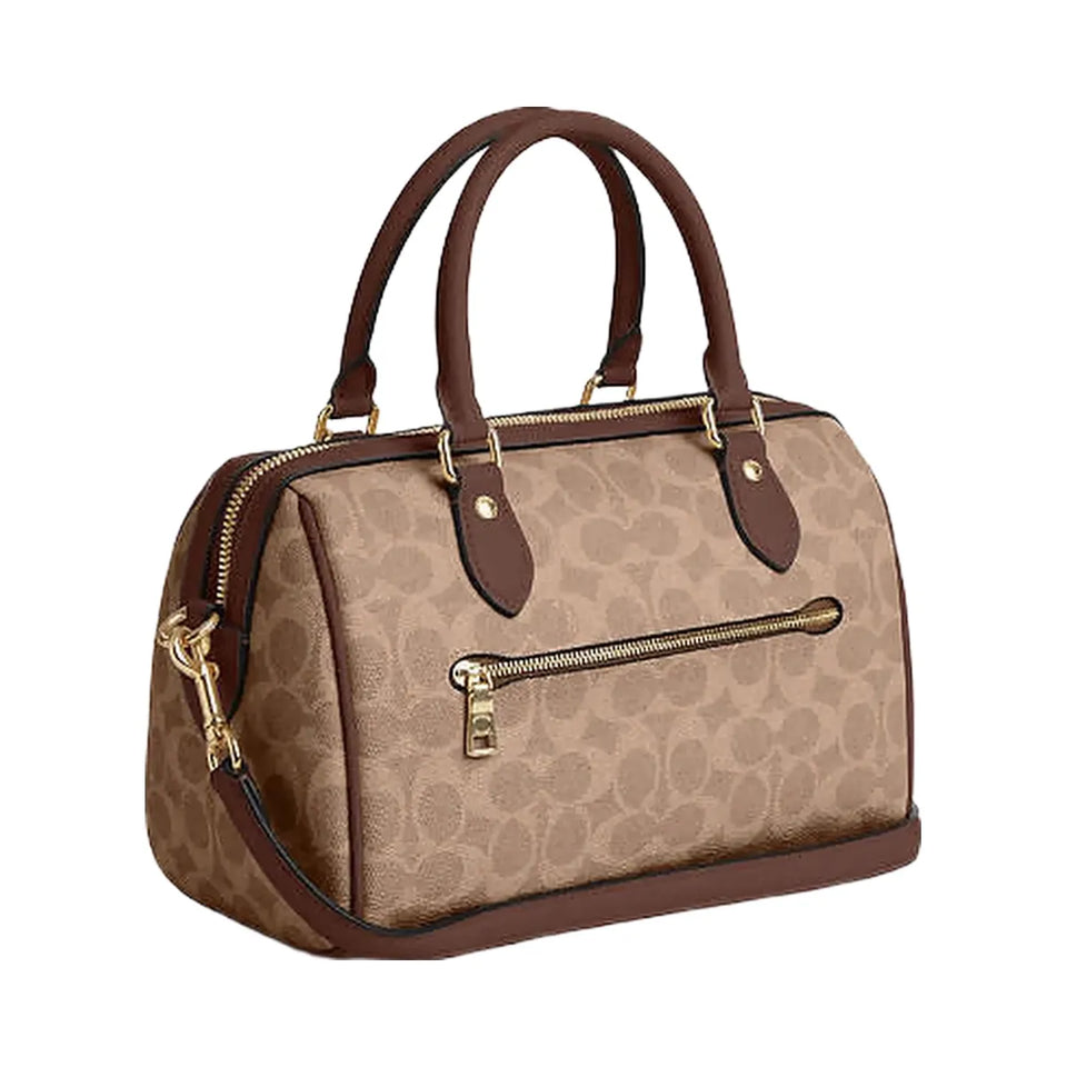 Coach Rowan Satchel Bag In Signature Canvas Signature Canvas-Gold-Tan-Brown