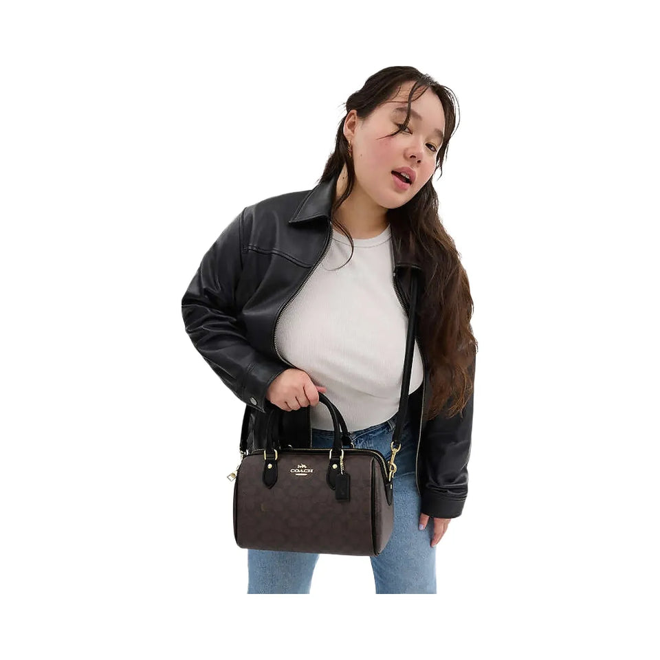 Coach Rowan Satchel Bag In Signature Canvas Signature Canvas-Gold-Walnut-Black