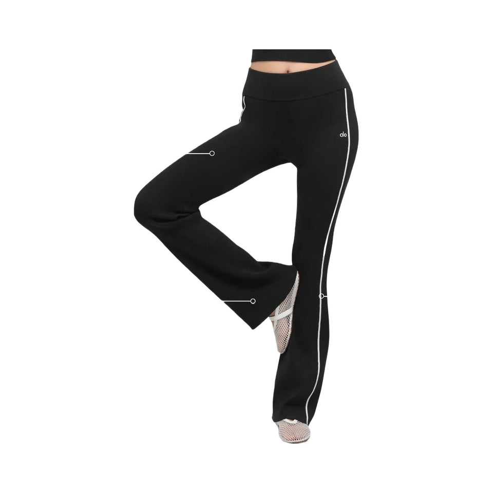 Alo Women's Ribbed Sweater Knit Highline Flare Pant - Black/White