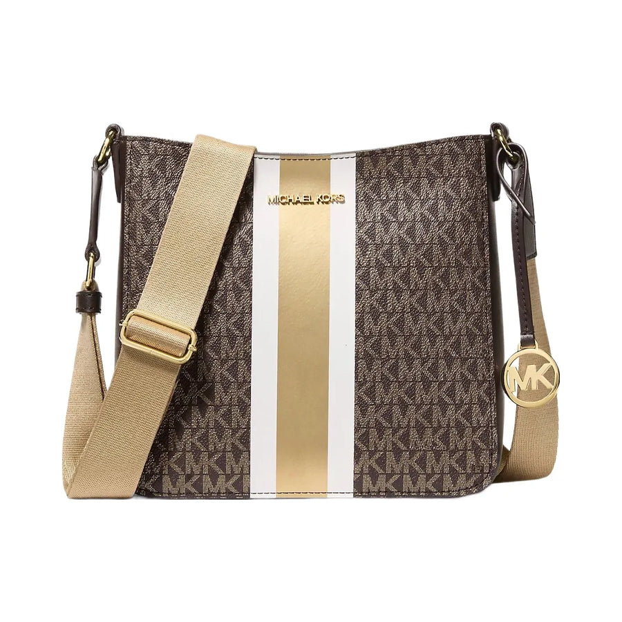 Michael Kors Jet Set Small Signature Logo Stripe Crossbody Bag Brown