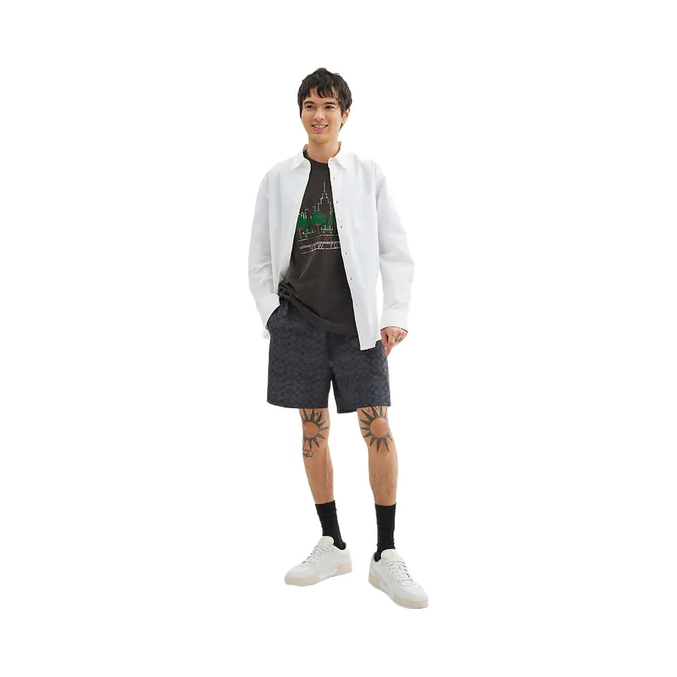 Coach Signature Swim Trunks In Recycled Polyester Charcoal Signature