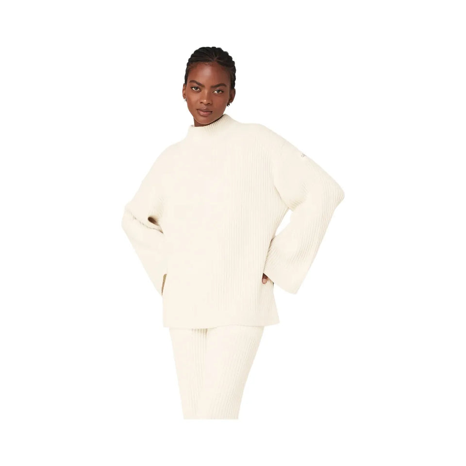 Alo Women's Cashmere Ribbed Winter Dream Mock Neck Coverup - Ivory