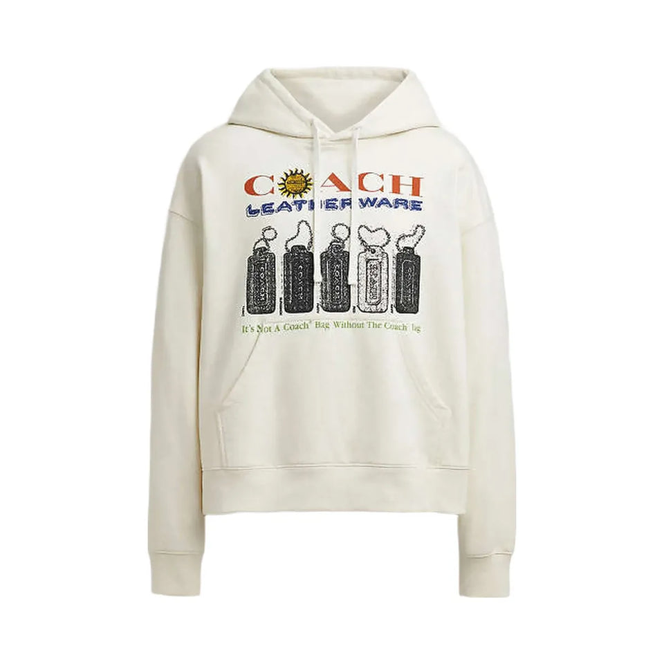 Coach Relaxed Collage Hoodie In Organic Cotton Cream Multi