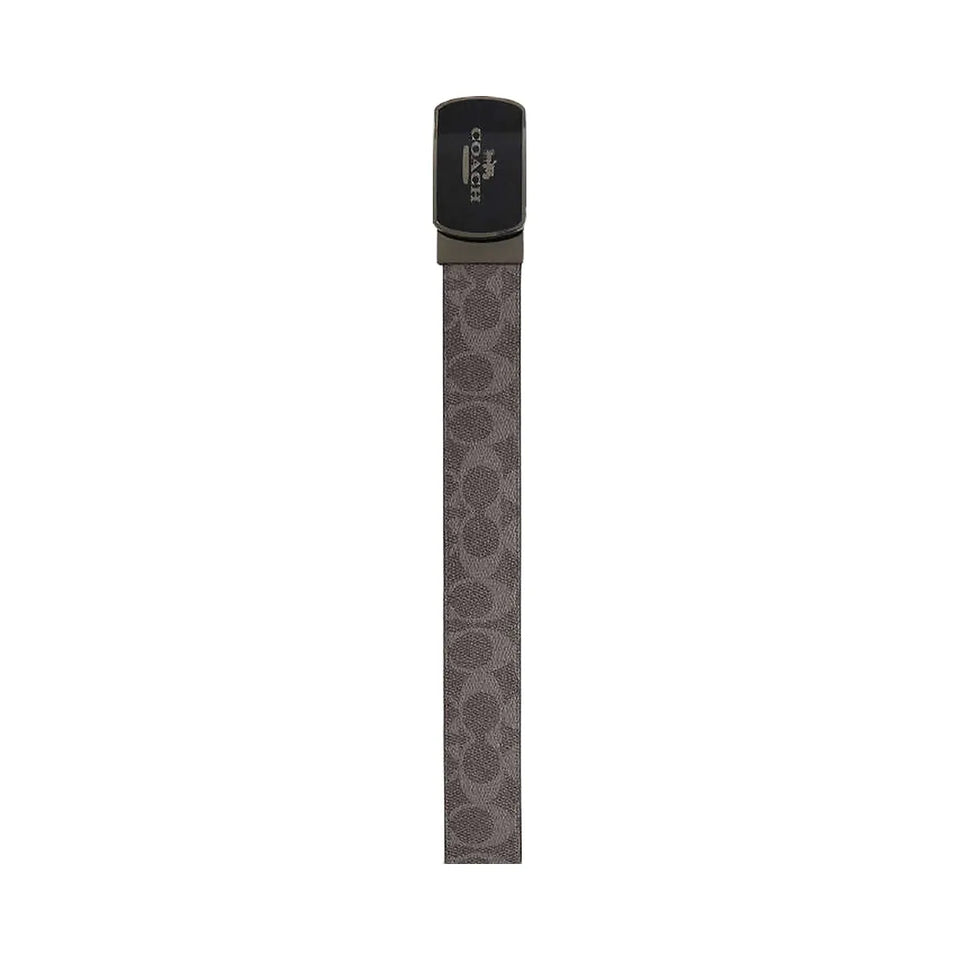Coach Plaque Buckle Cut To Size Reversible Belt, 38 Mm Signature Canvas-Qb-Grey-Charcoal